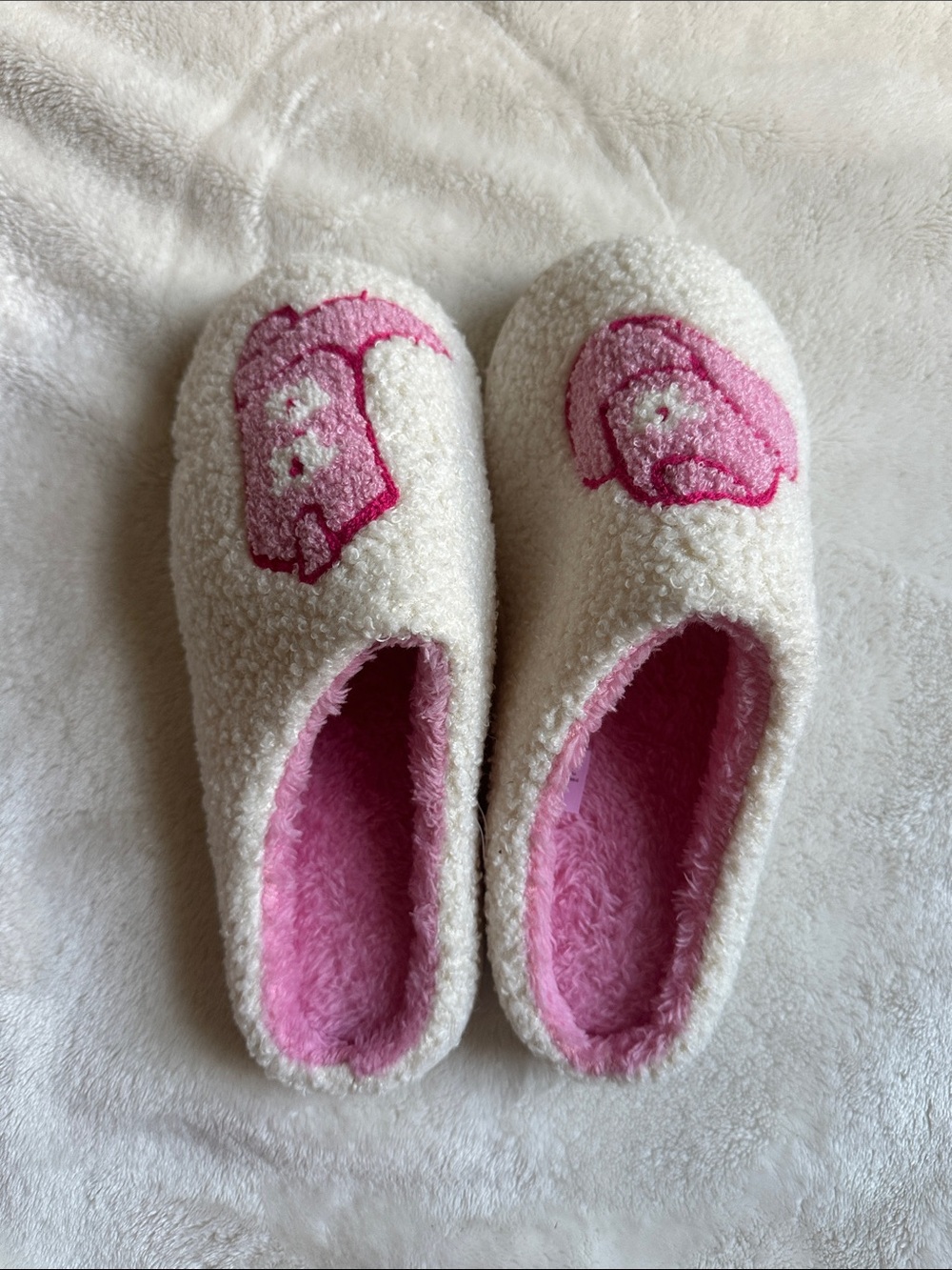 Cozy Fleece Slippers - White with Pink Interior
